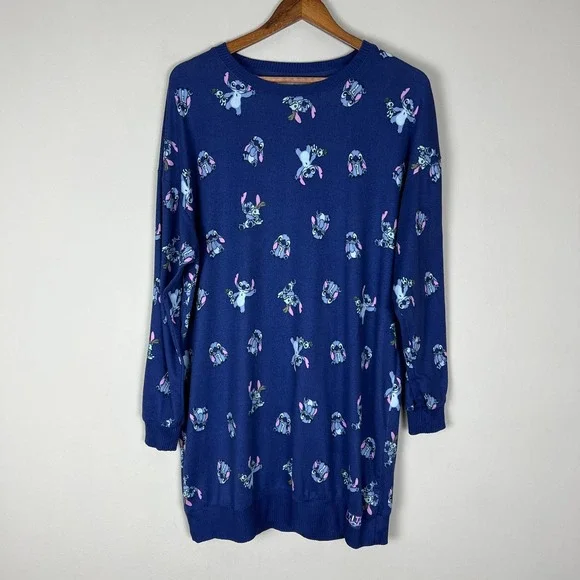 Disney Lilo & Stitch Pajama Set Womens Medium Sleep Shirt Dress Shorts Sleepwear - Picture 2 of 16
